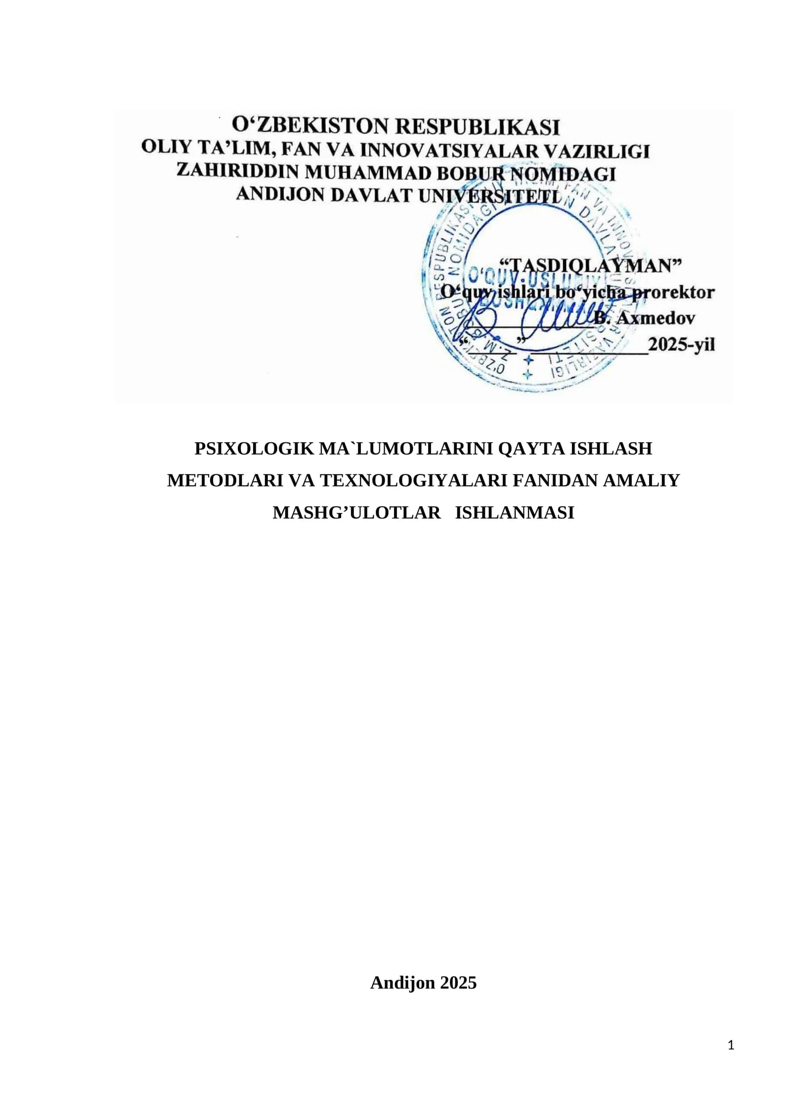 Amaliy mashg`ulot ishlanma