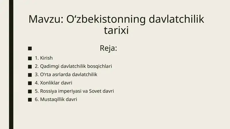Oʻzbekistonning davlatchilik tarixi