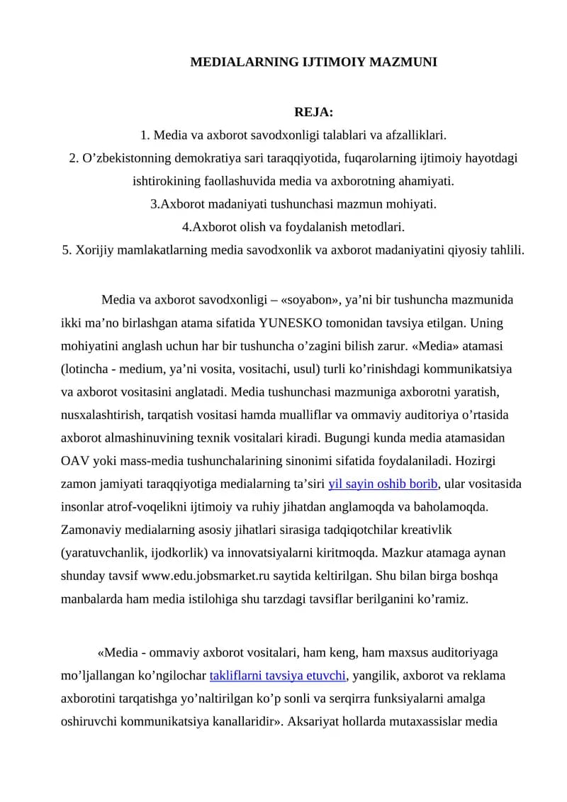 MEDIALARNING IJTIMOIY MAZMUNI