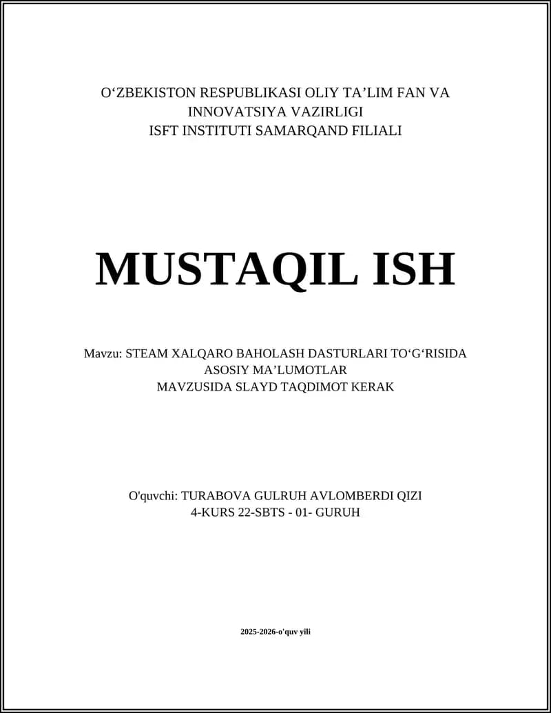 STEAM xalqaro baholash dasturlari