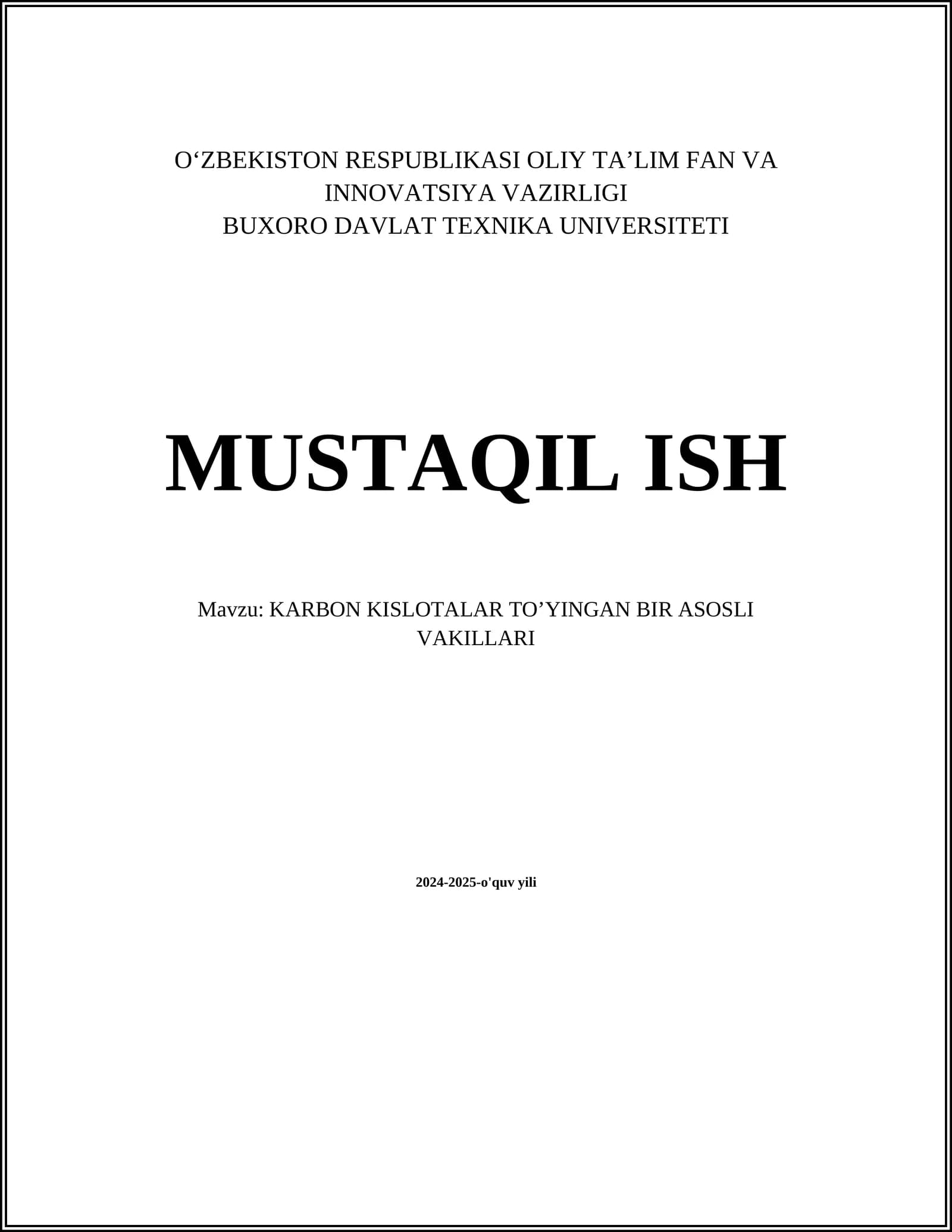 KARBON KISLOTALAR TO’YINGAN BIR ASOSLI VAKILLARI