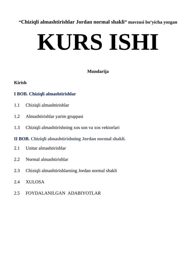 Chiziqli almashtirishlar Jordan normal shakli