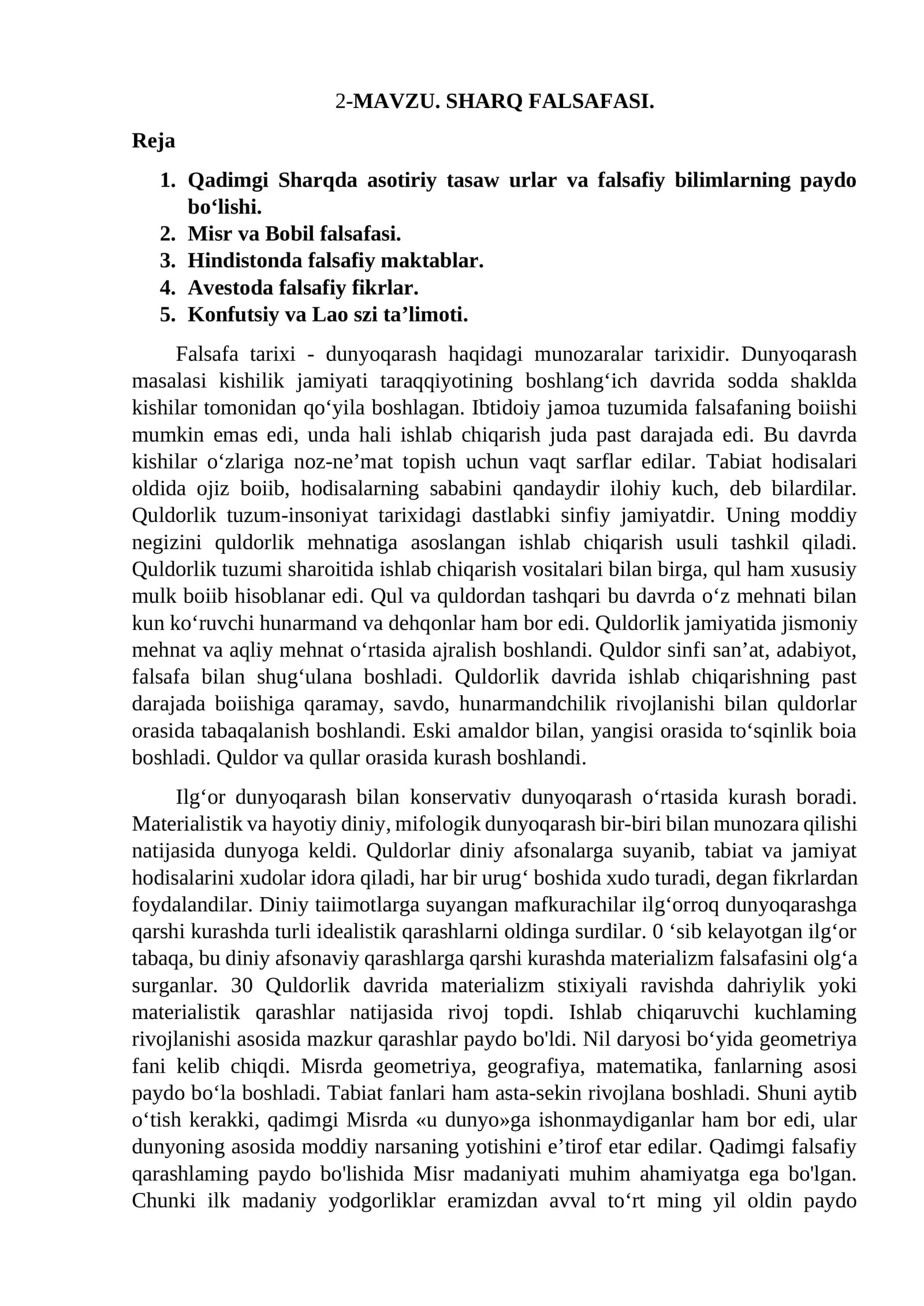 SHARQ FALSAFASI
