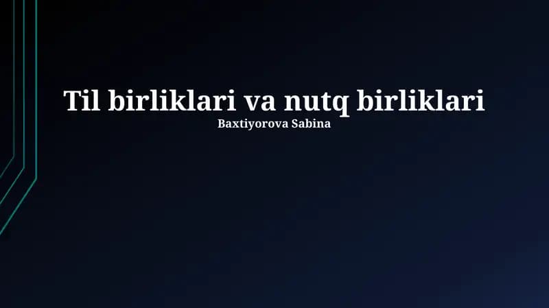 Til va Nutq Birliklari