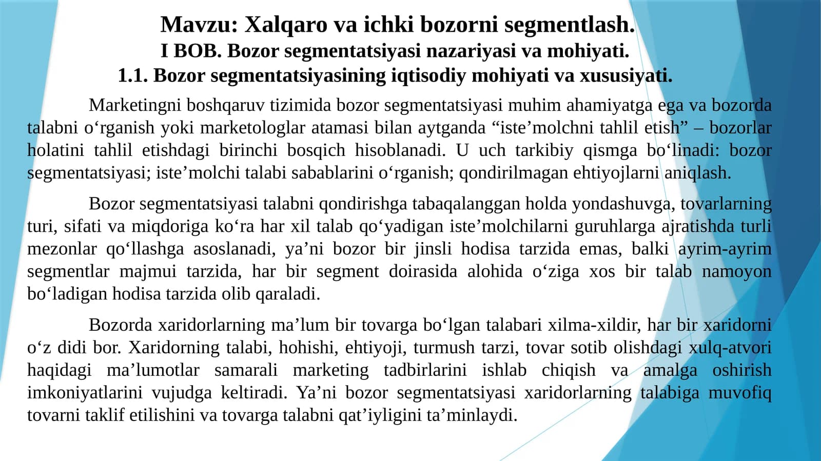 Xalqaro va ichki bozorni segmentlash