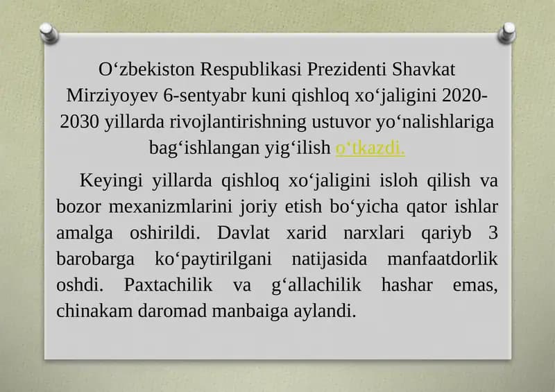Qishloq xo‘jaligi rivojlantirish strategiyasi