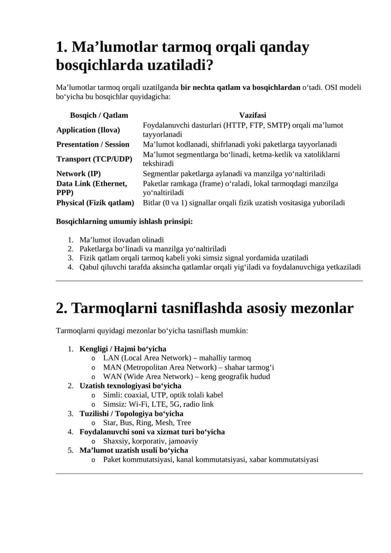 OSI modeli bosqichlari
