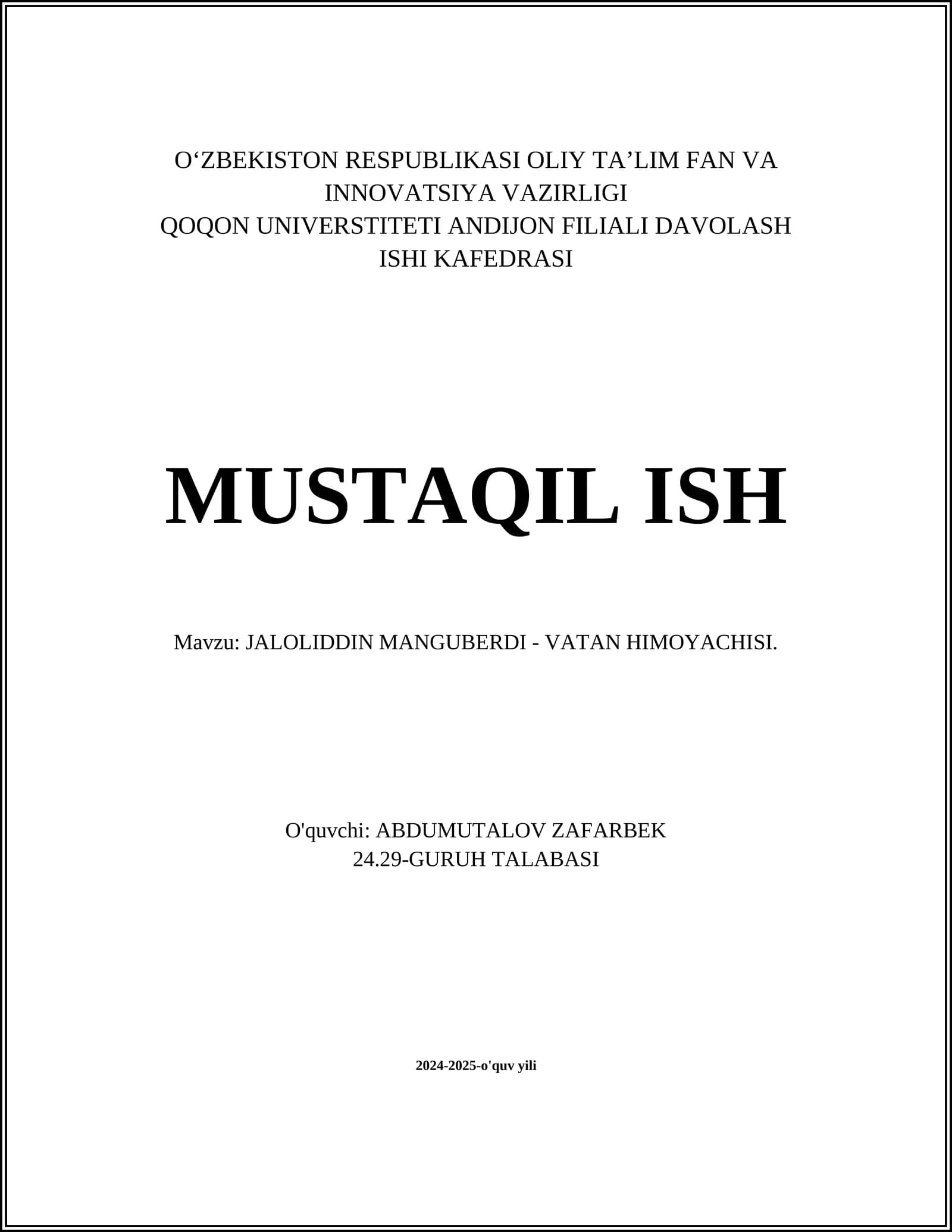 Jaloliddin Manguberdi - Vatan Himoqachisi