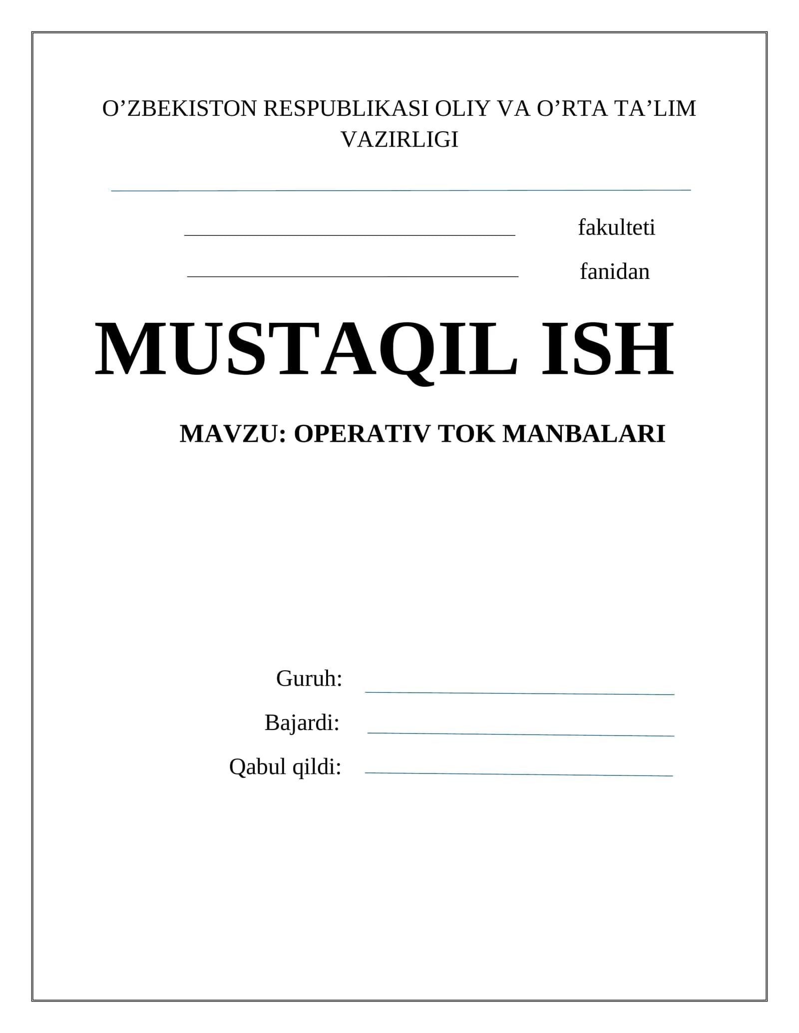 OPERATIV TOK MANBALARI