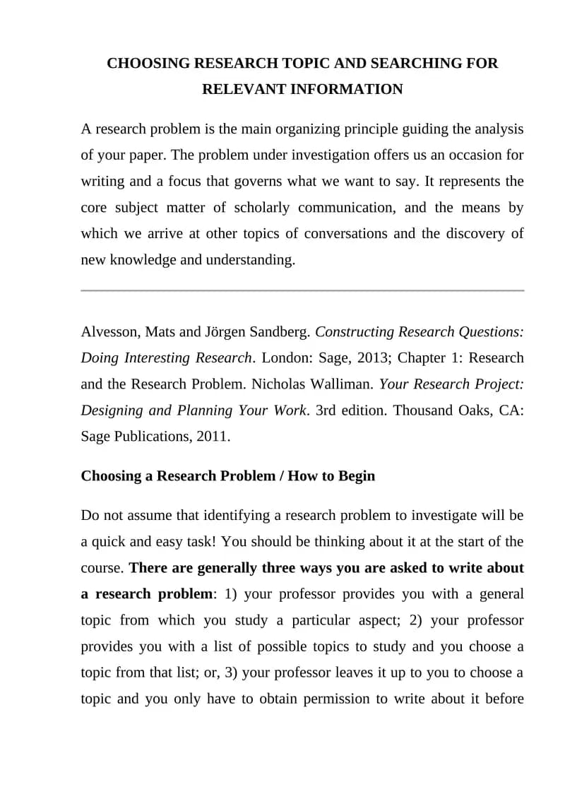 Choosing a Research Problem / How to Begin