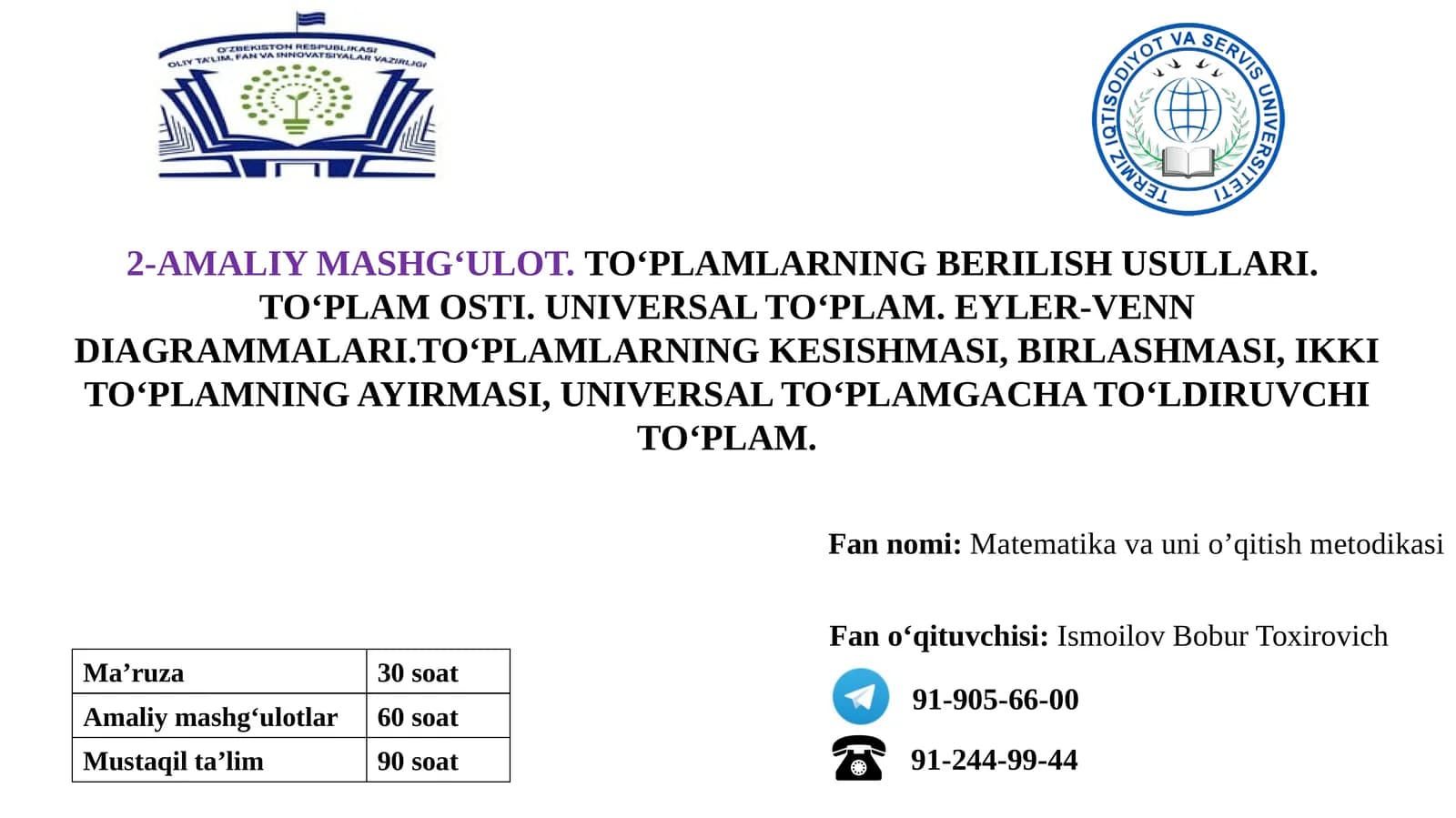 TO‘PLAMLARNING BERILISH USULLARI
