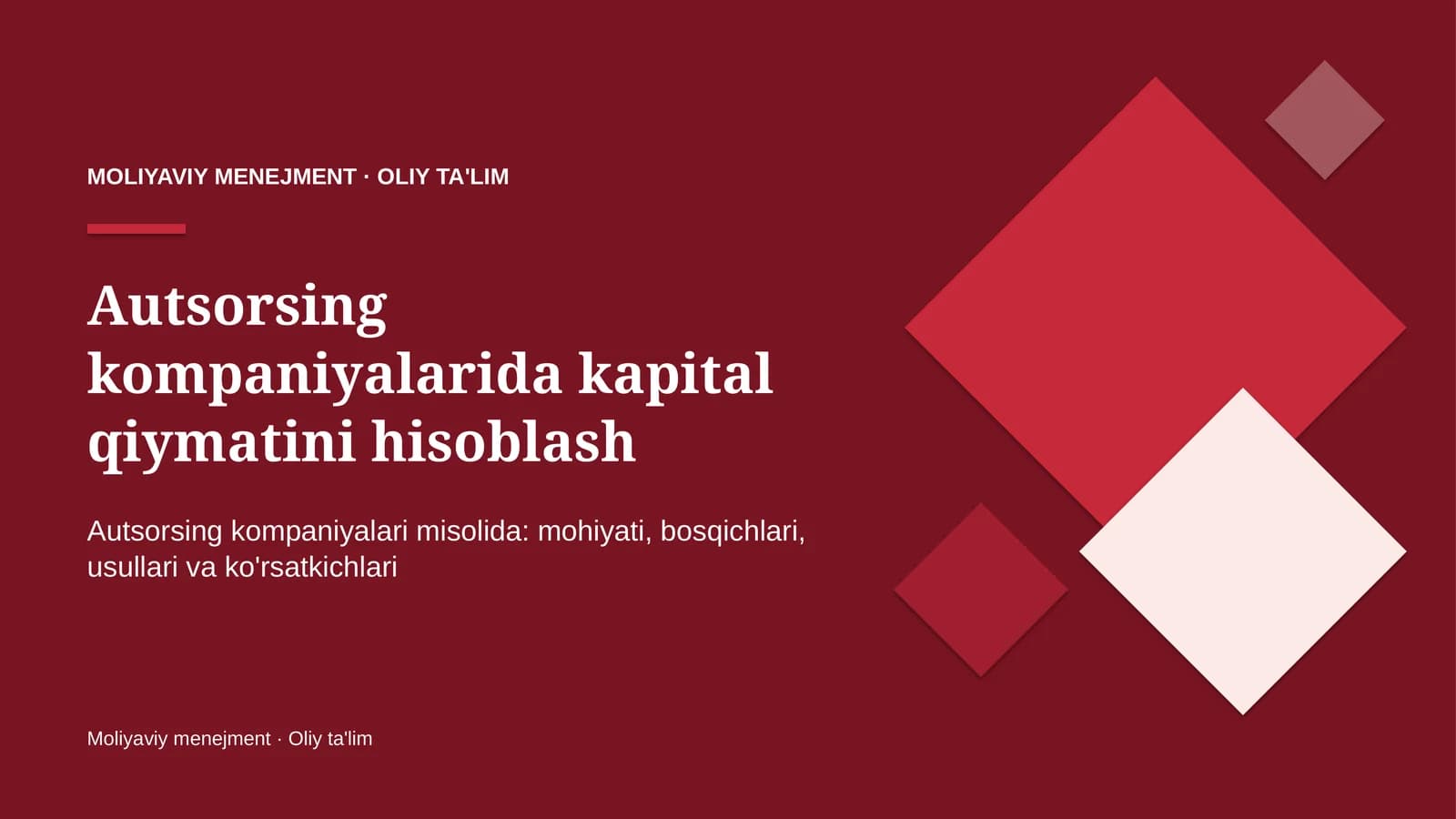 Autsorsing kompaniyalarida kapital qiymatini hisoblash