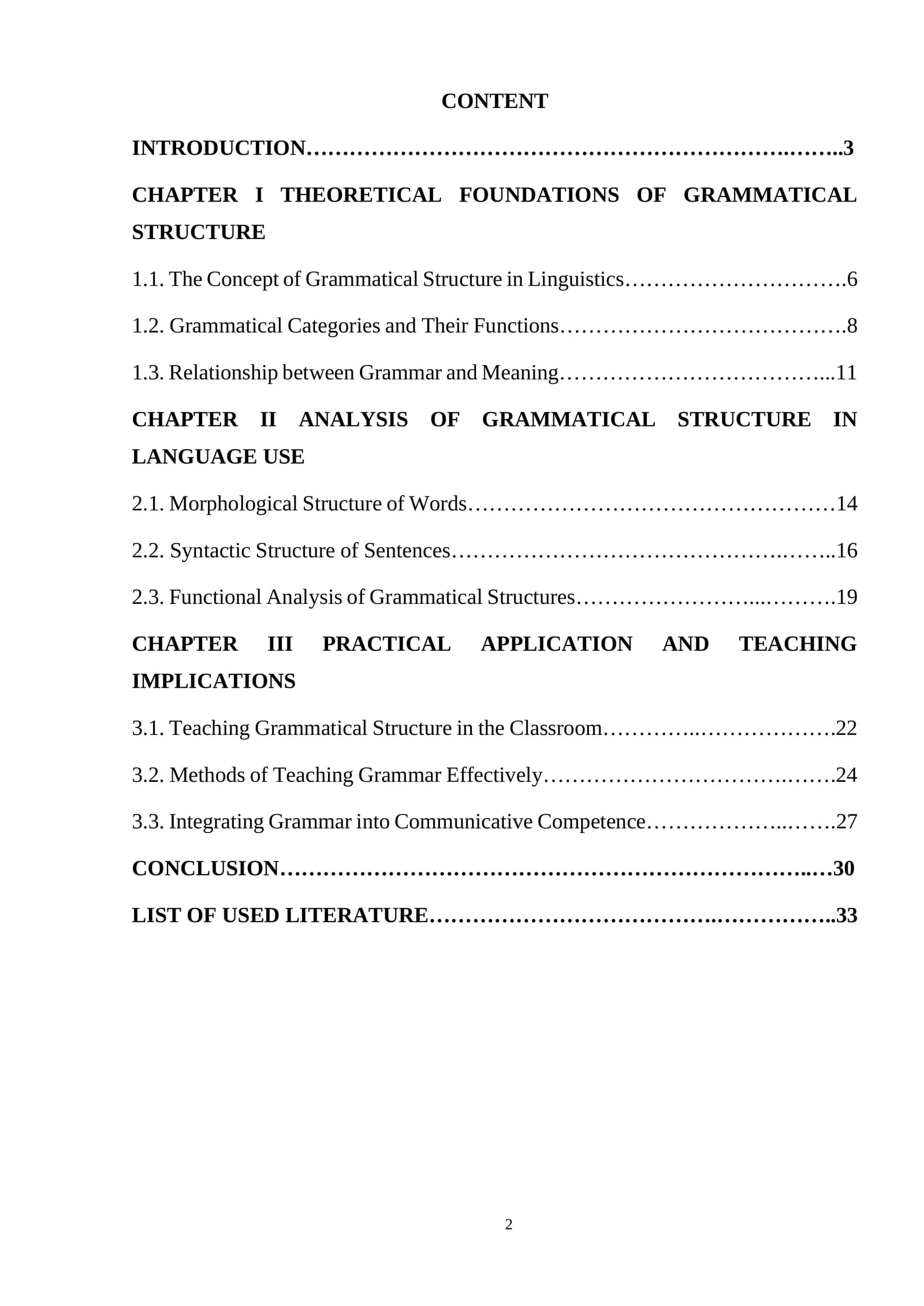 Grammatical Structure of a language