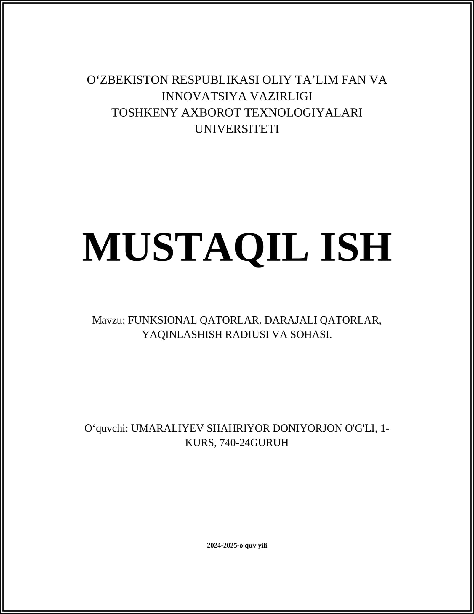 FUNKSIONAL QATORLAR