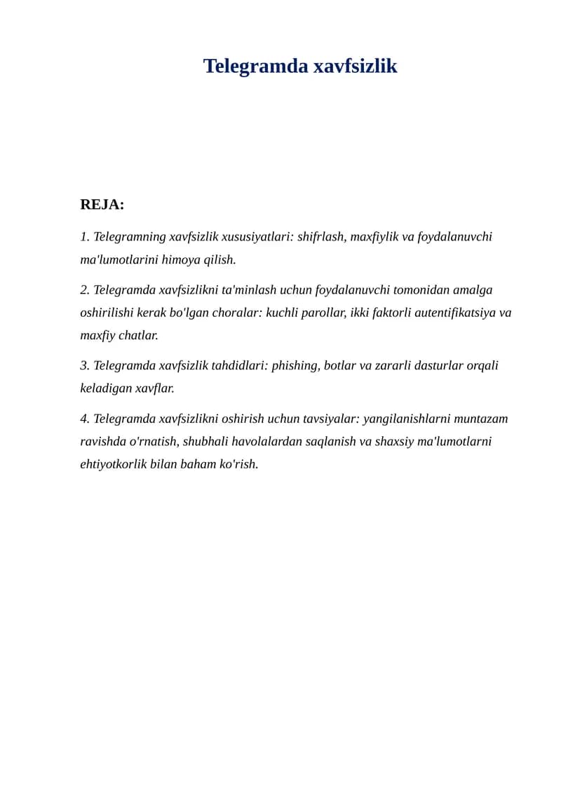 Telegramda xavfsizlik