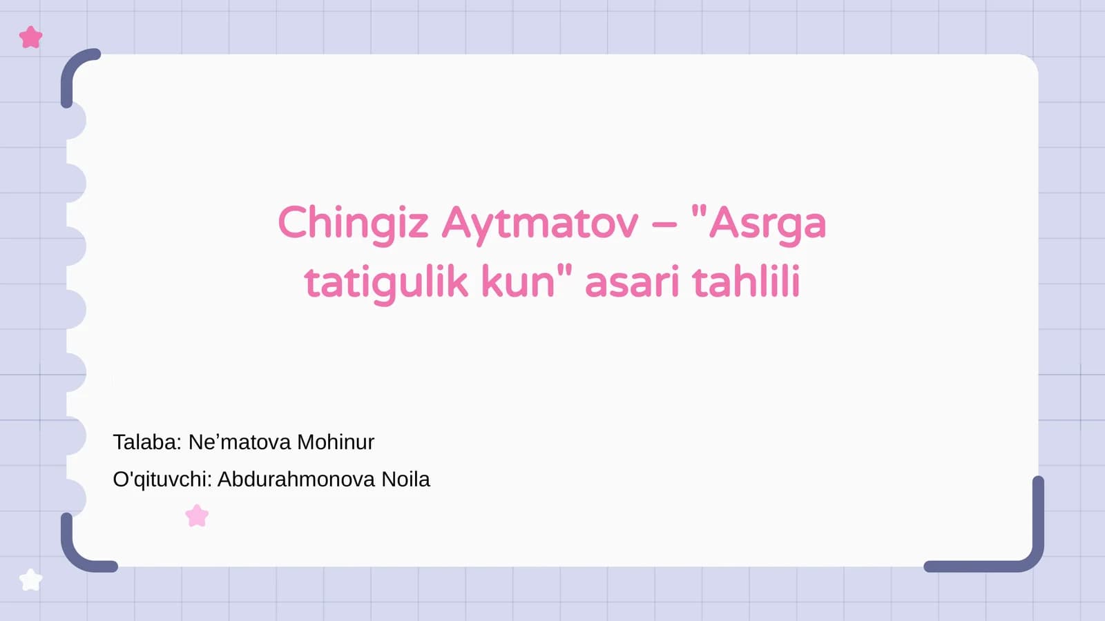 Asrga tatigulik kun asari tahlili