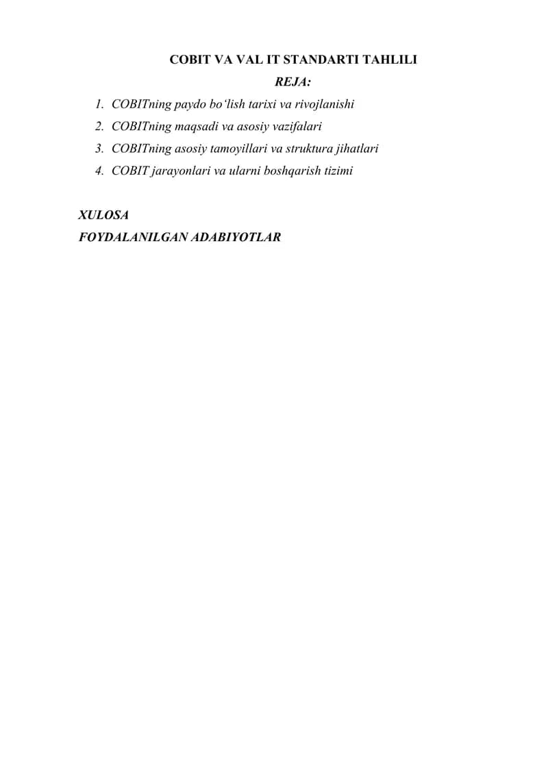 COBIT VA VAL IT STANDARTI TAHLILI