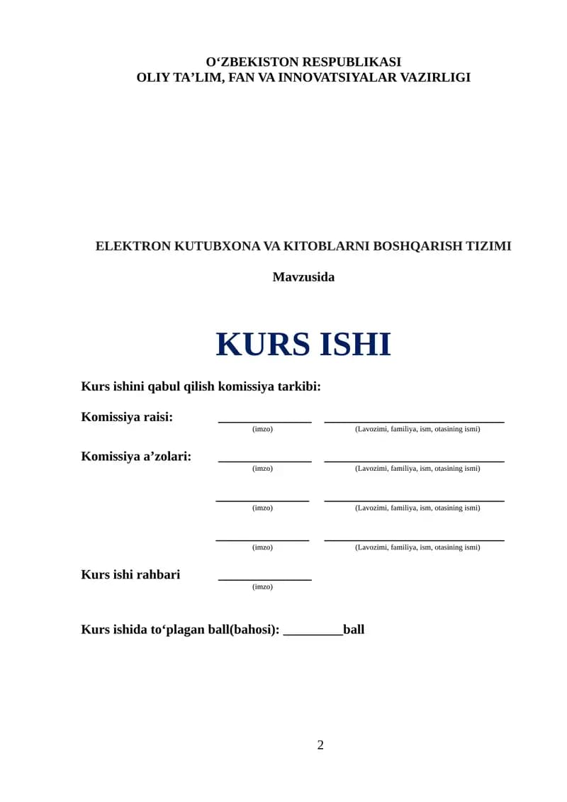 ELEKTRON KUTUBXONA VA KITOBLARNI BOSHQARISH TIZIMI