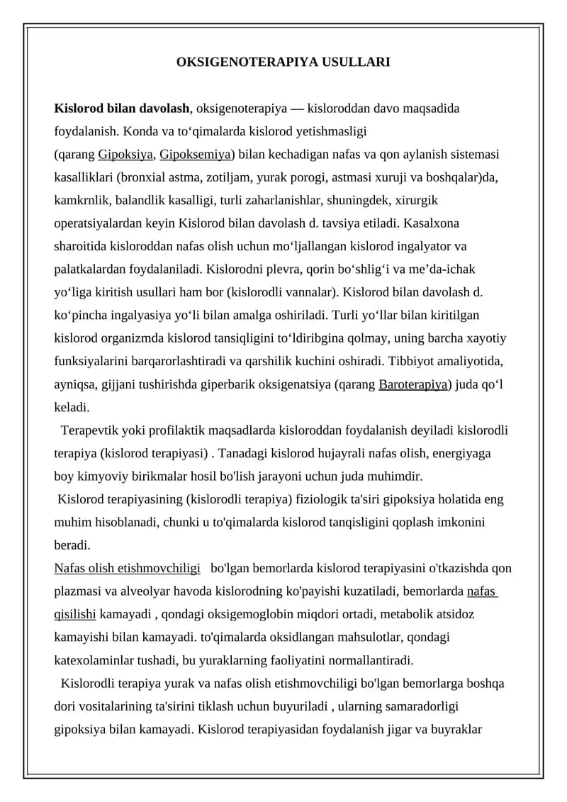 Oksigenoterapiya usullari