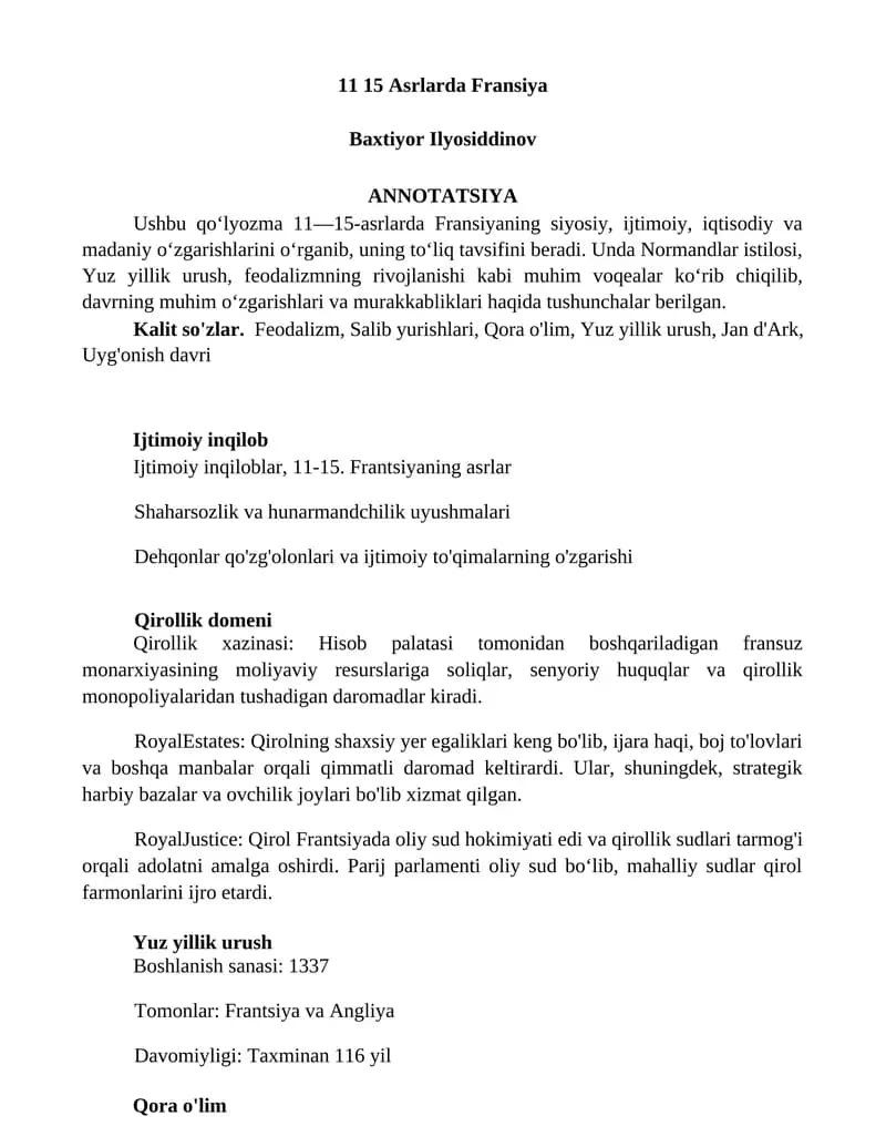 11 15 Asrlarda Fransiya
