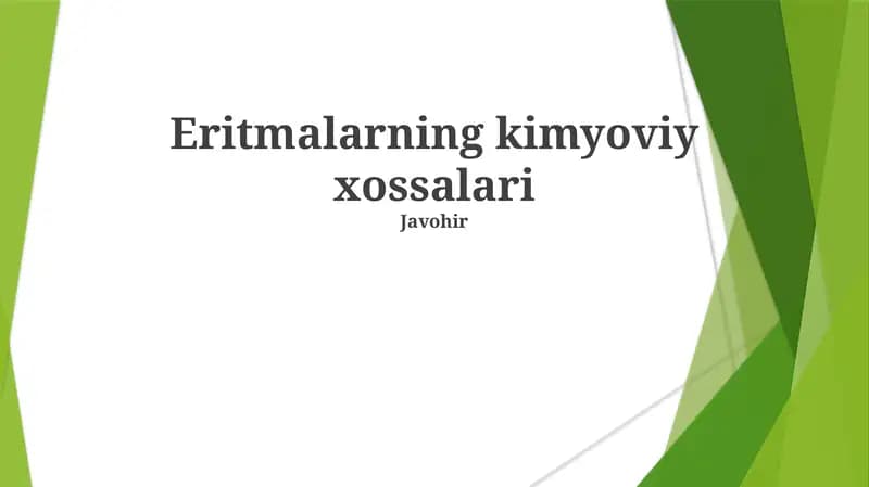 Eritmalarning kimyoviy xossalari