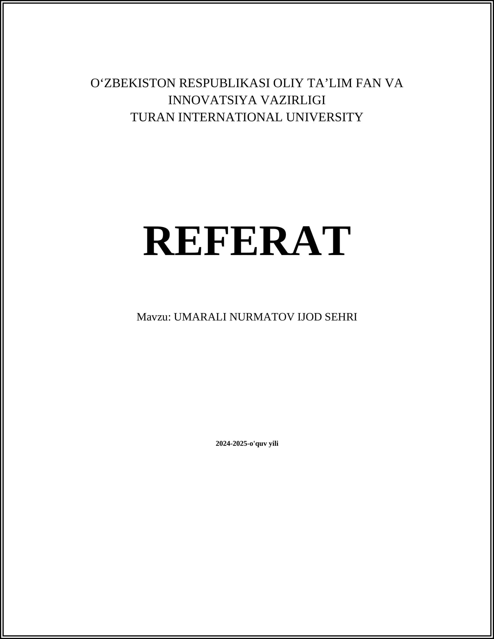 UMARALI NURMATOV IJOD SEHRI