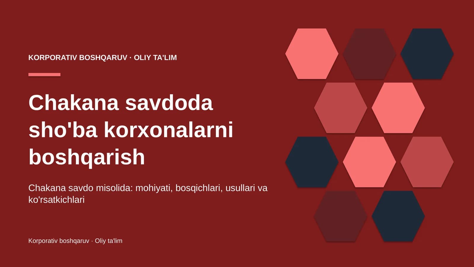 Chakana savdoda sho'ba korxonalarni boshqarish
