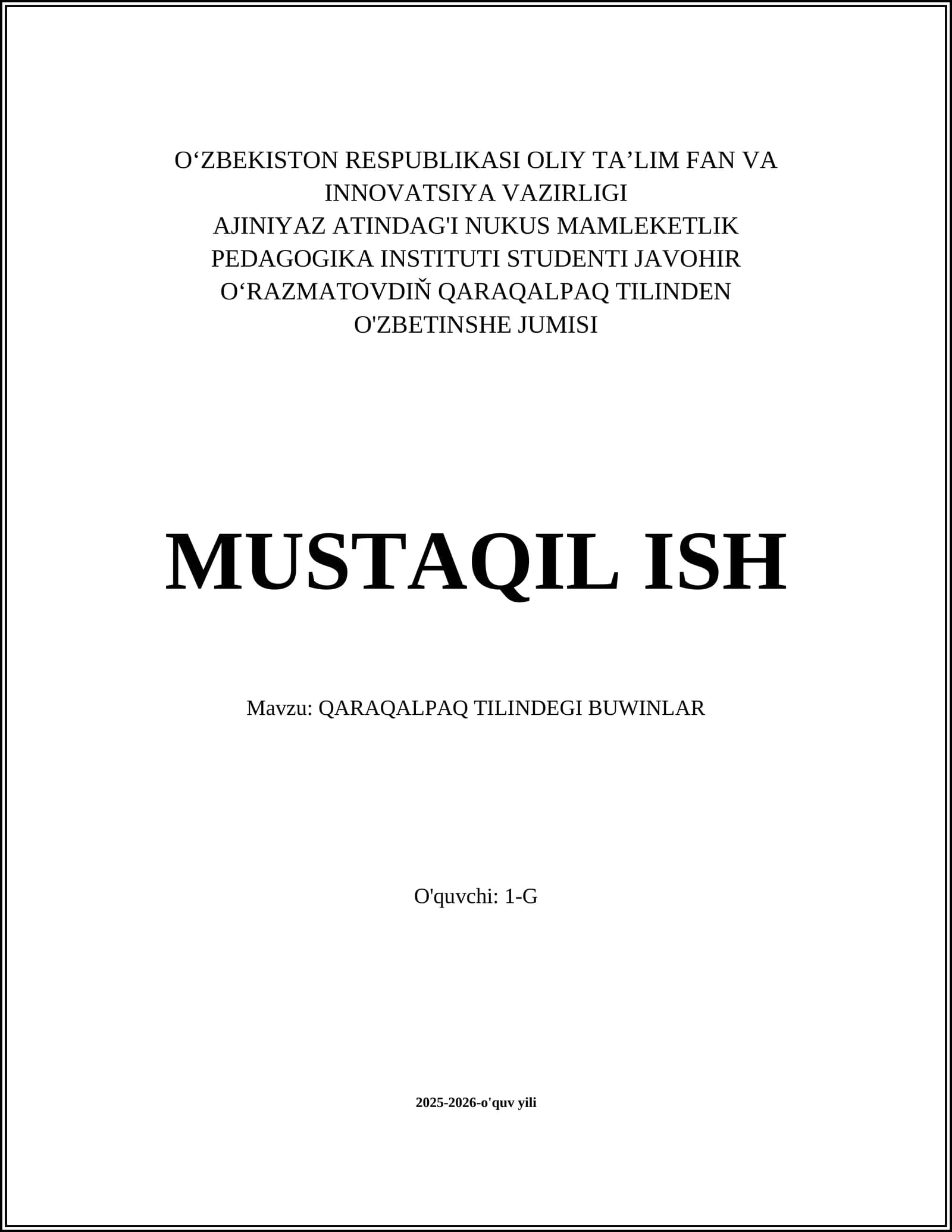QORAQALPAQ TILINDEGI BUWINLAR