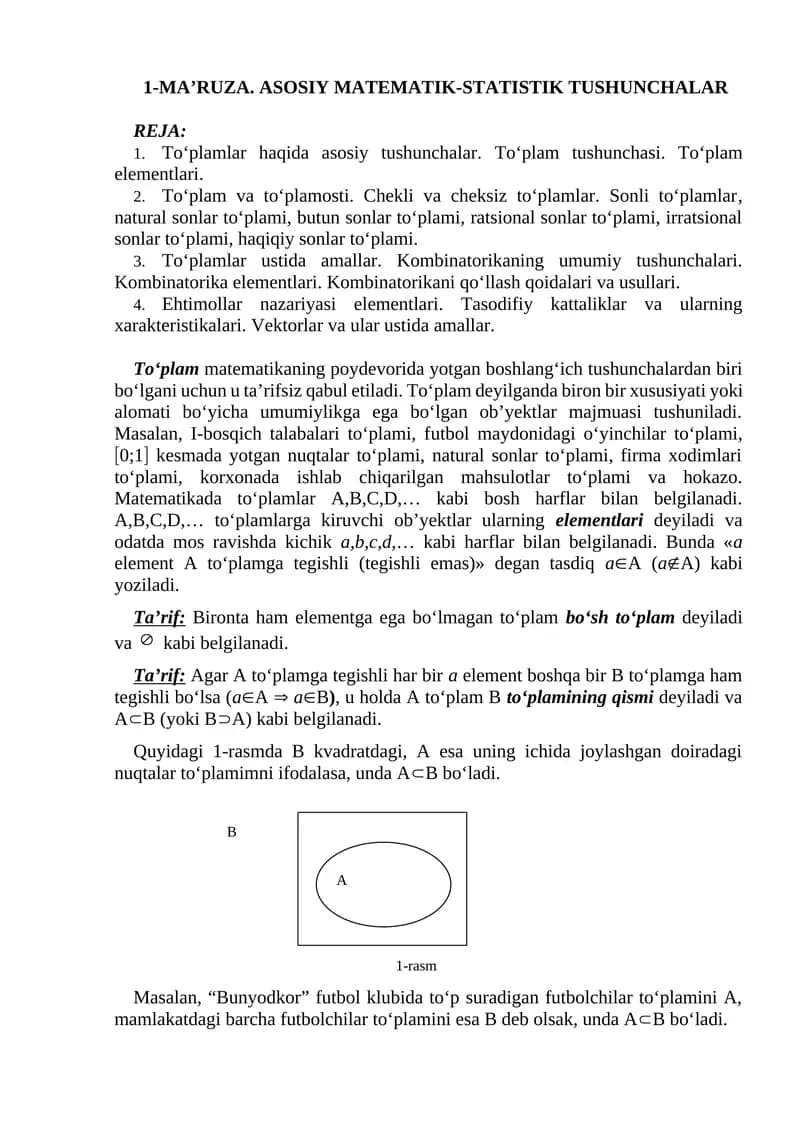ASOSIY MATEMATIK-STATISTIK TUSHUNCHALAR