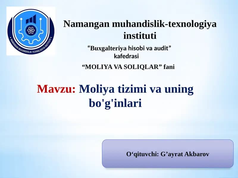Moliyat izimi va uning bo'g'inlari