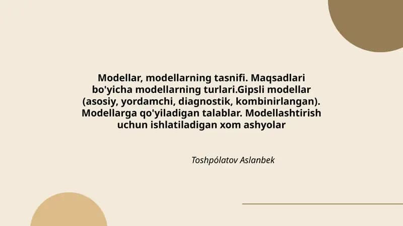 Modellar, modellarning tasnifi