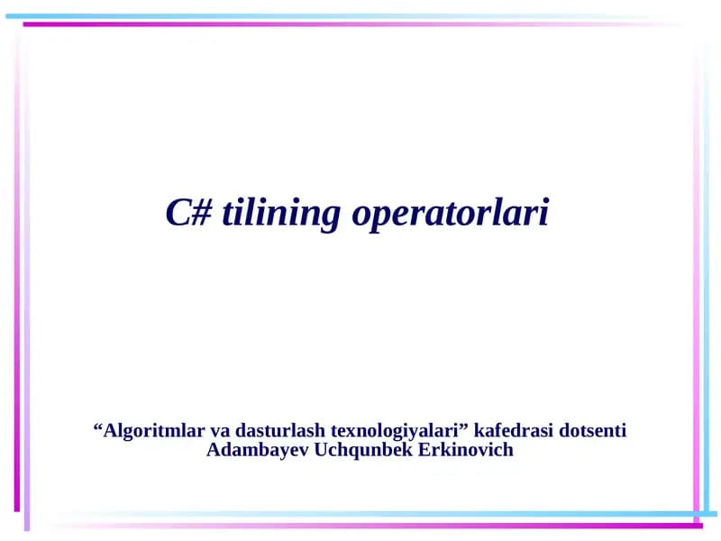 C# tilining operatorlari