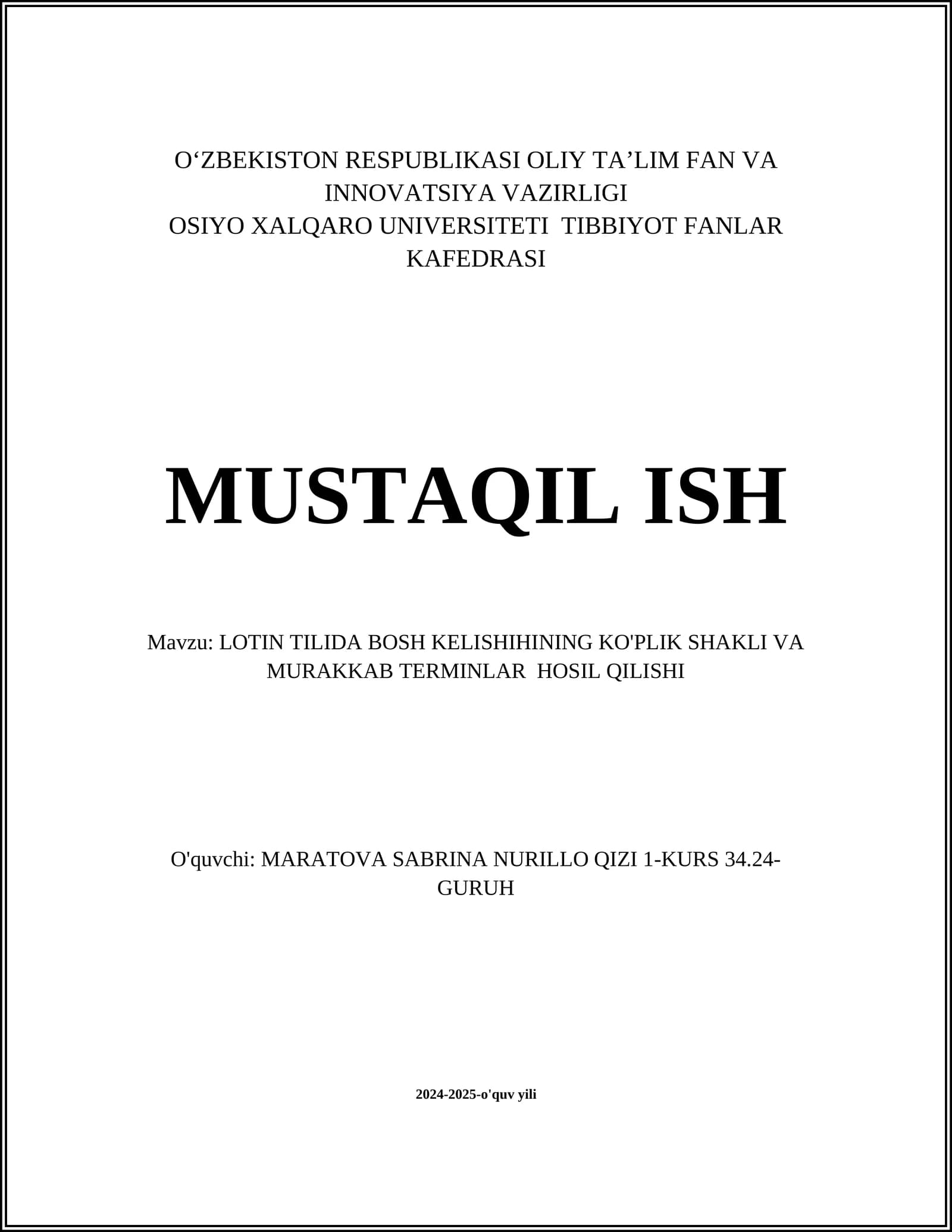 LOTIN TILIDA BOSH KELISHIHINING KO'PLIK SHAKLI VA MURAKKAB TERMINLAR HOSIL QILISHI