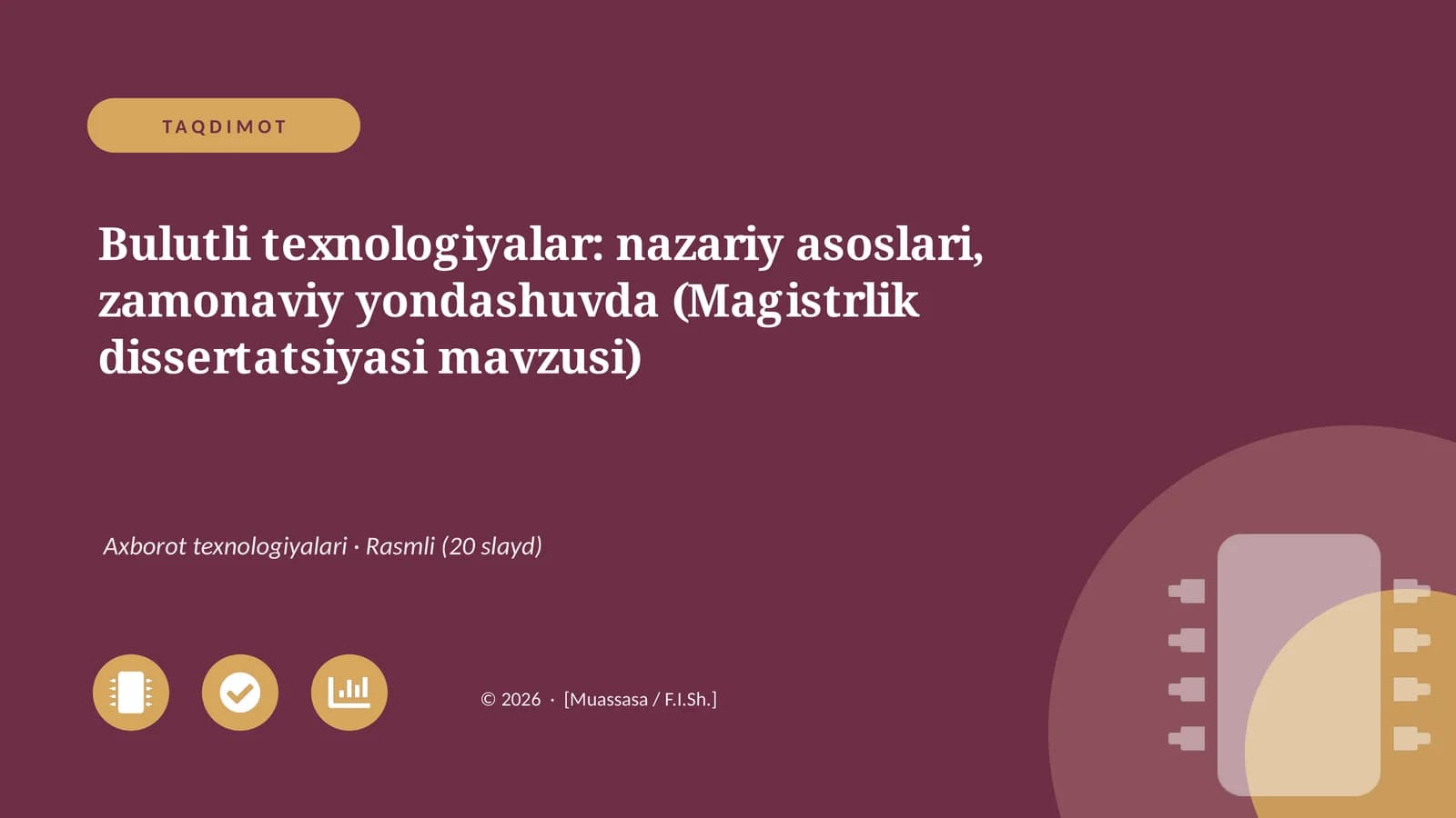 Bulutli texnologiyalar: nazariy asoslari, zamonaviy yondashuvda (Magistrlik dissertatsiyasi mavzusi)
