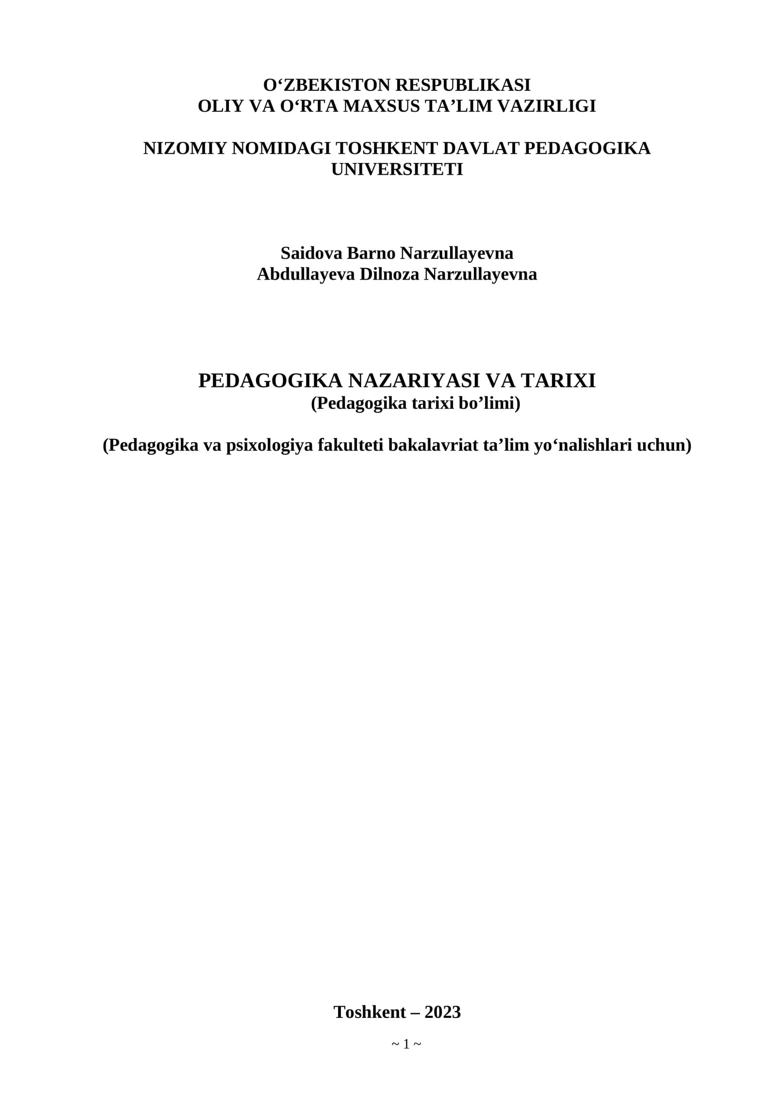PEDAGOGIKA NAZARIYASI VA TARIXI
