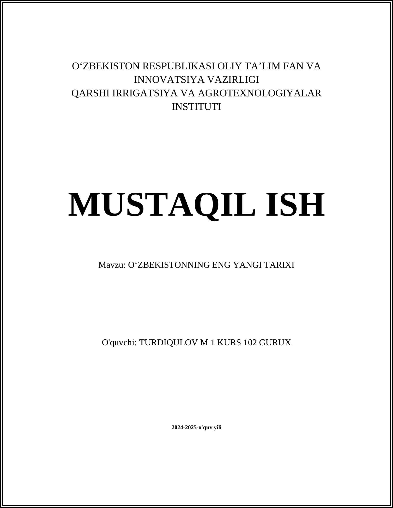 OʻZBEKISTONNING ENG YANGI TARIXI