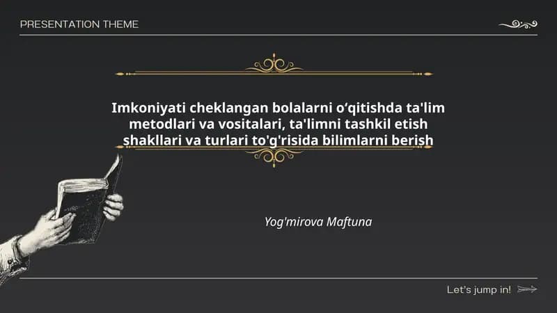 Imkoniyati cheklangan bolalarni oʻqitishda ta'lim metodlari va vositalari, ta'limni tashkil etish shakllari va turlari to'g'risida bilimlarni berish