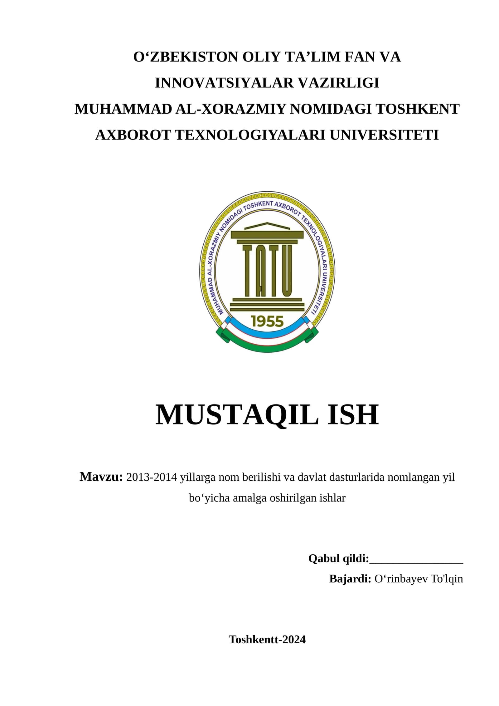 2013-2014 yillarga nom berilishi va davlat dasturlarida nomlangan yil bo‘yicha amalga oshirilgan ishlar
