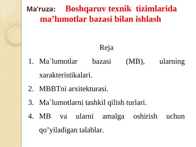 Ma'lumotlar bazasi bilan ishlash