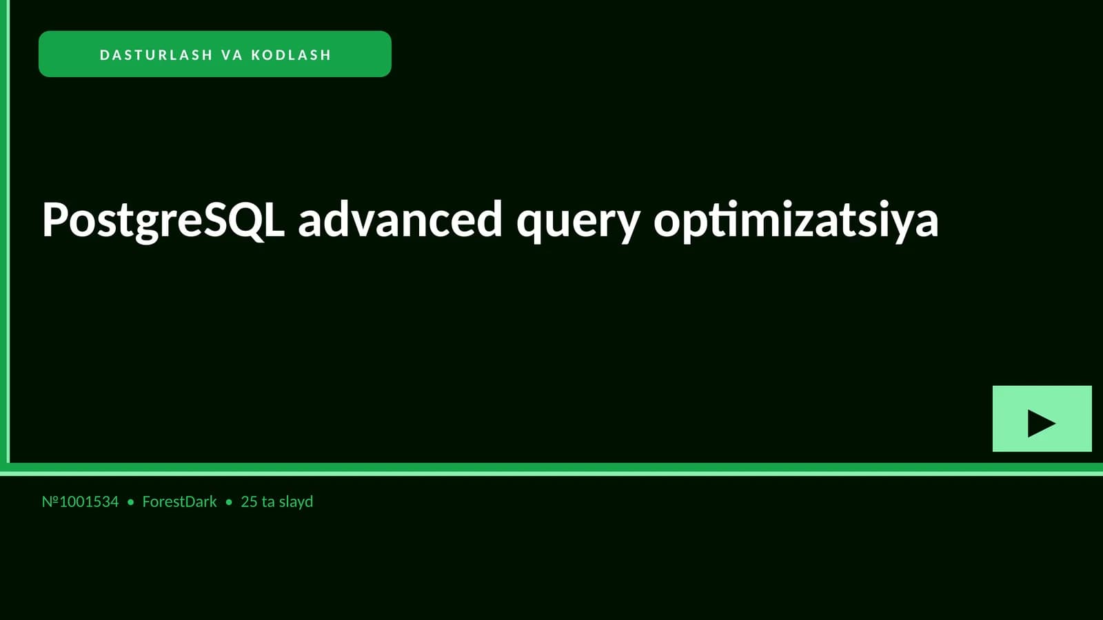 PostgreSQL advanced query optimizatsiya