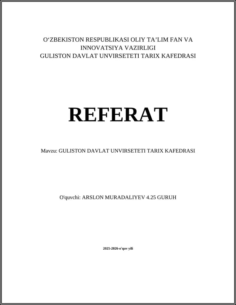 Guliston Davlat Universiteti Tarix Kafedrasi