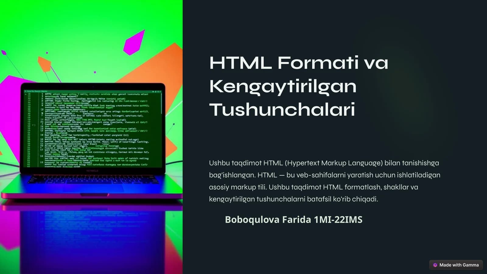HTML Formati va Kengaytirilgan Tushunchalari