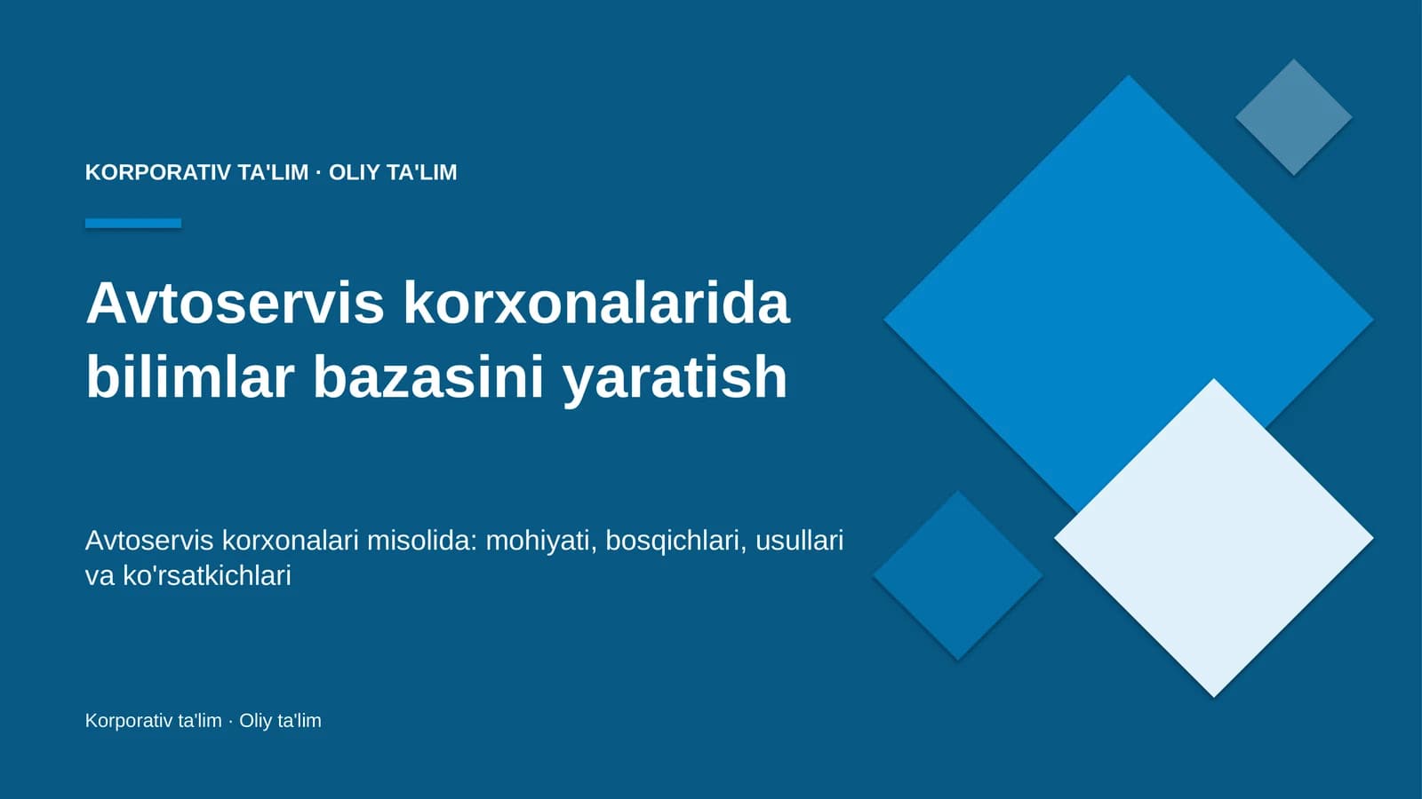Avtoservis korxonalarida bilimlar bazasini yaratish