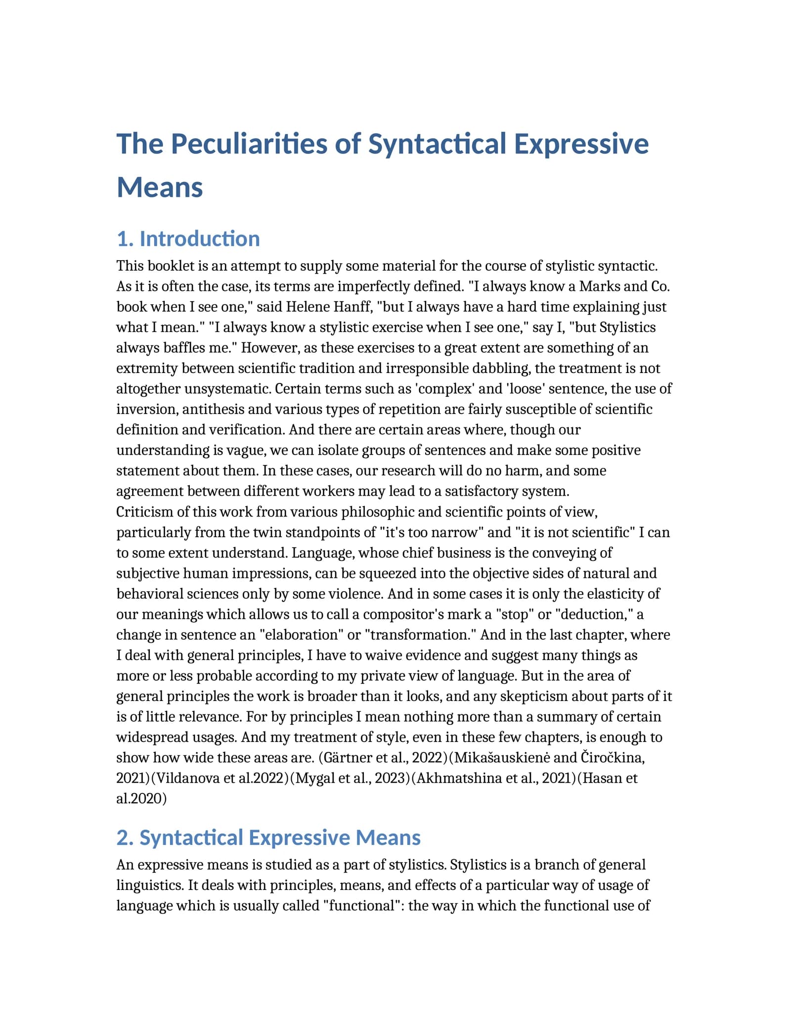 Peculiarities of Syntactical Expressive Means