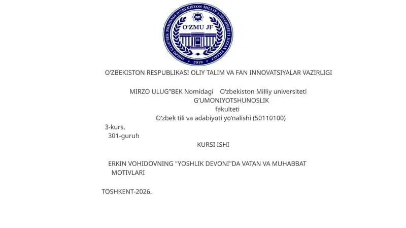 "YOSHLIK DEVONI"DA VATAN VA MUHABBAT MOTIVLARI"