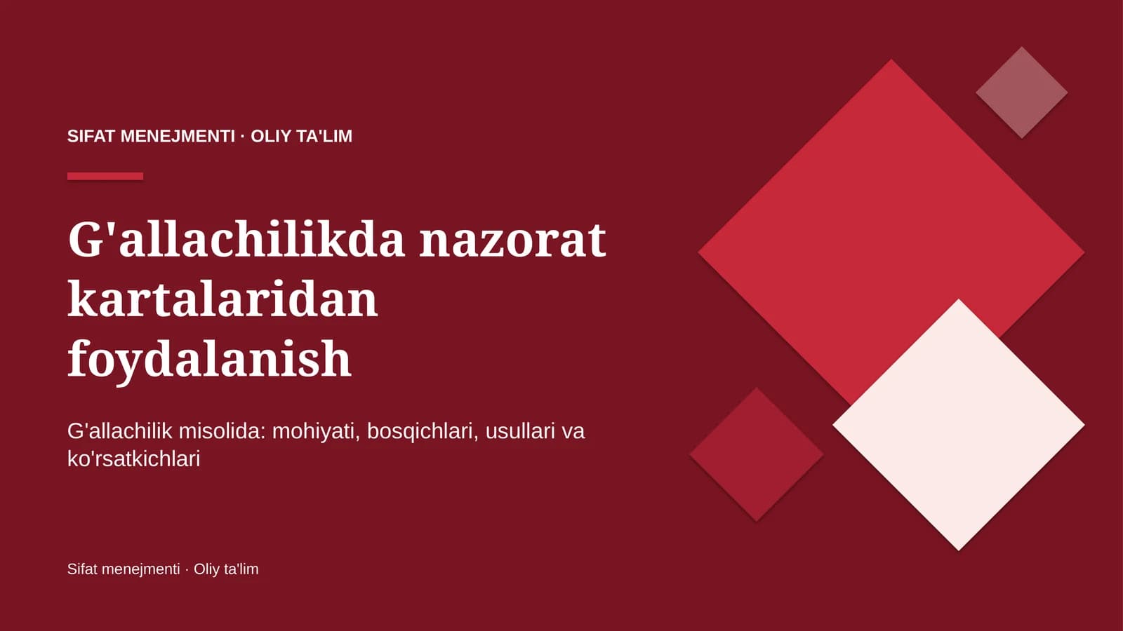 G'allachilikda nazorat kartalaridan foydalanish