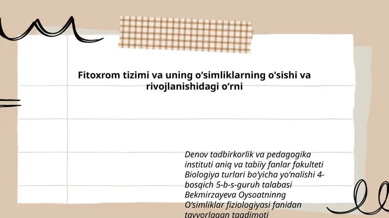 Fitoxrom tizimi va uning oʻsimliklarning oʻsishi va rivojlanishidagi oʻrni