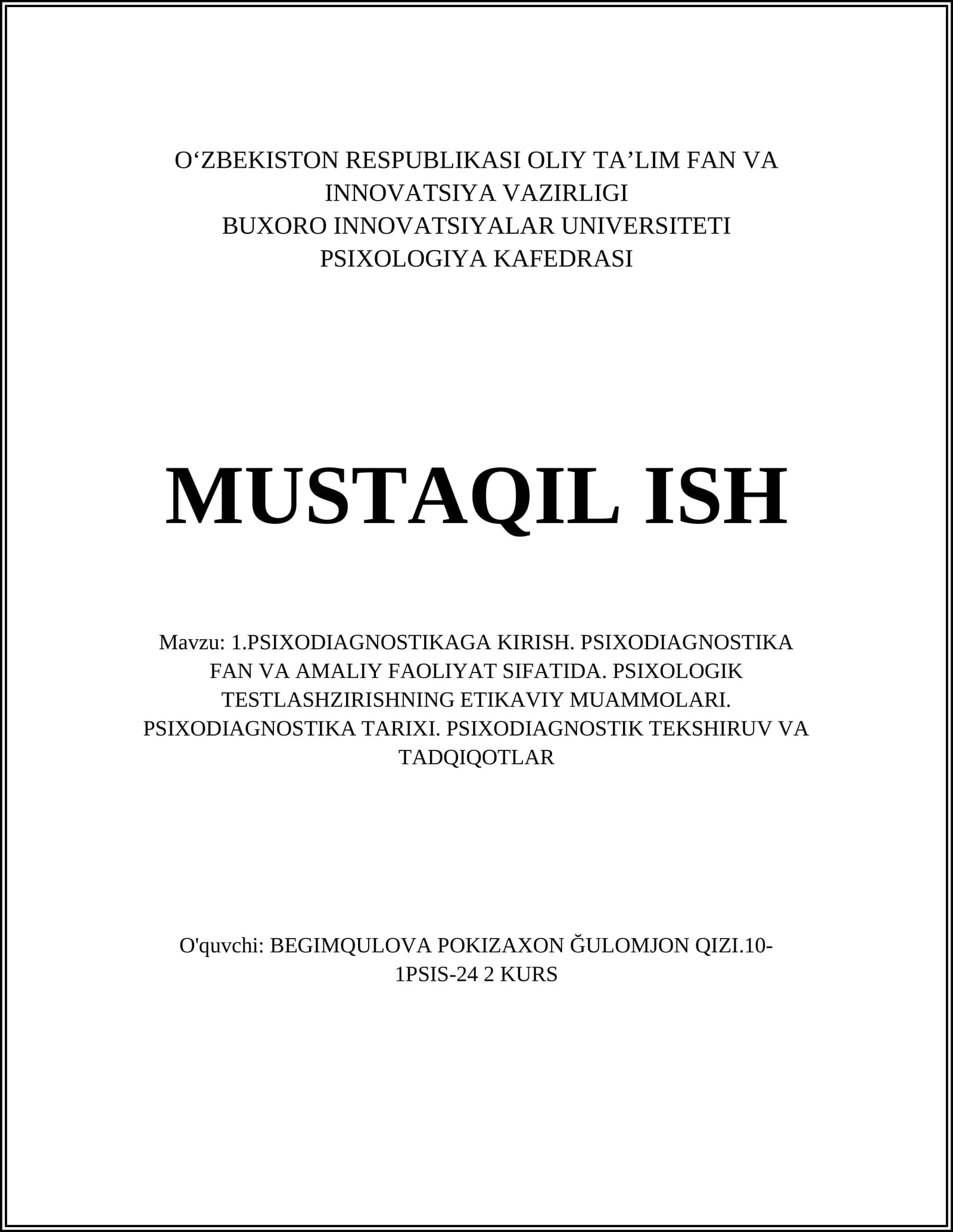PSIXODIAGNOSTIKAGA KIRISH