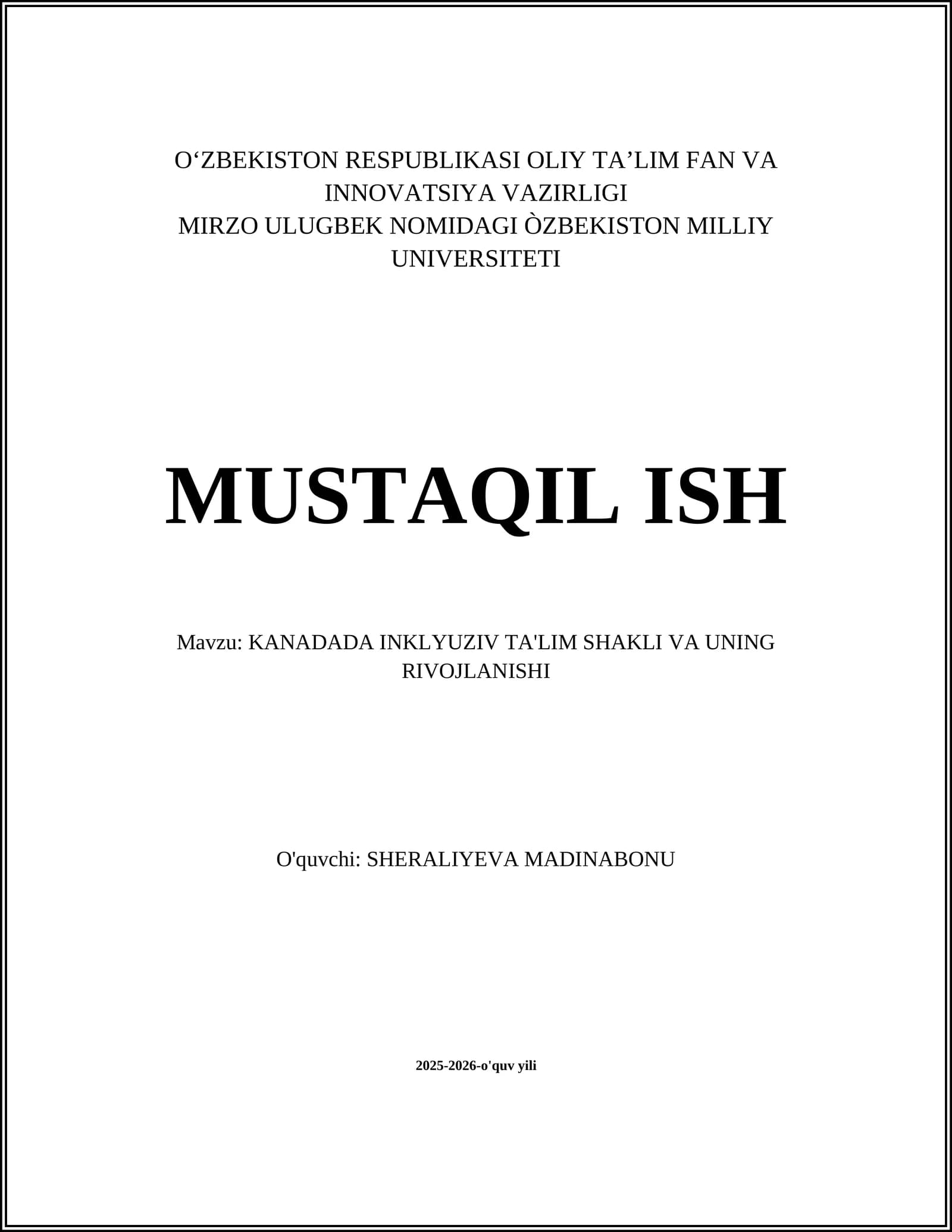 KANADADA INKLYUZIV TA'LIM SHAKLI VA UNING RIVOJLANISHI