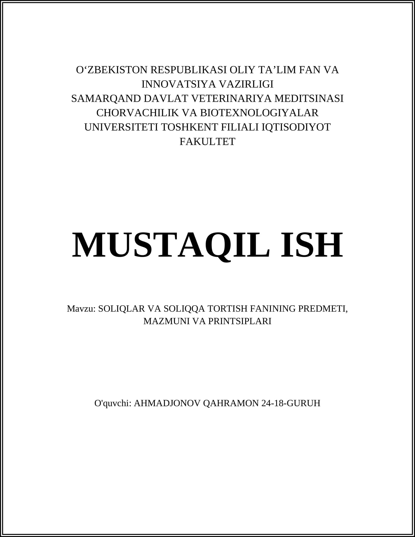 SOLIQLAR VA SOLIQQA TORTISH